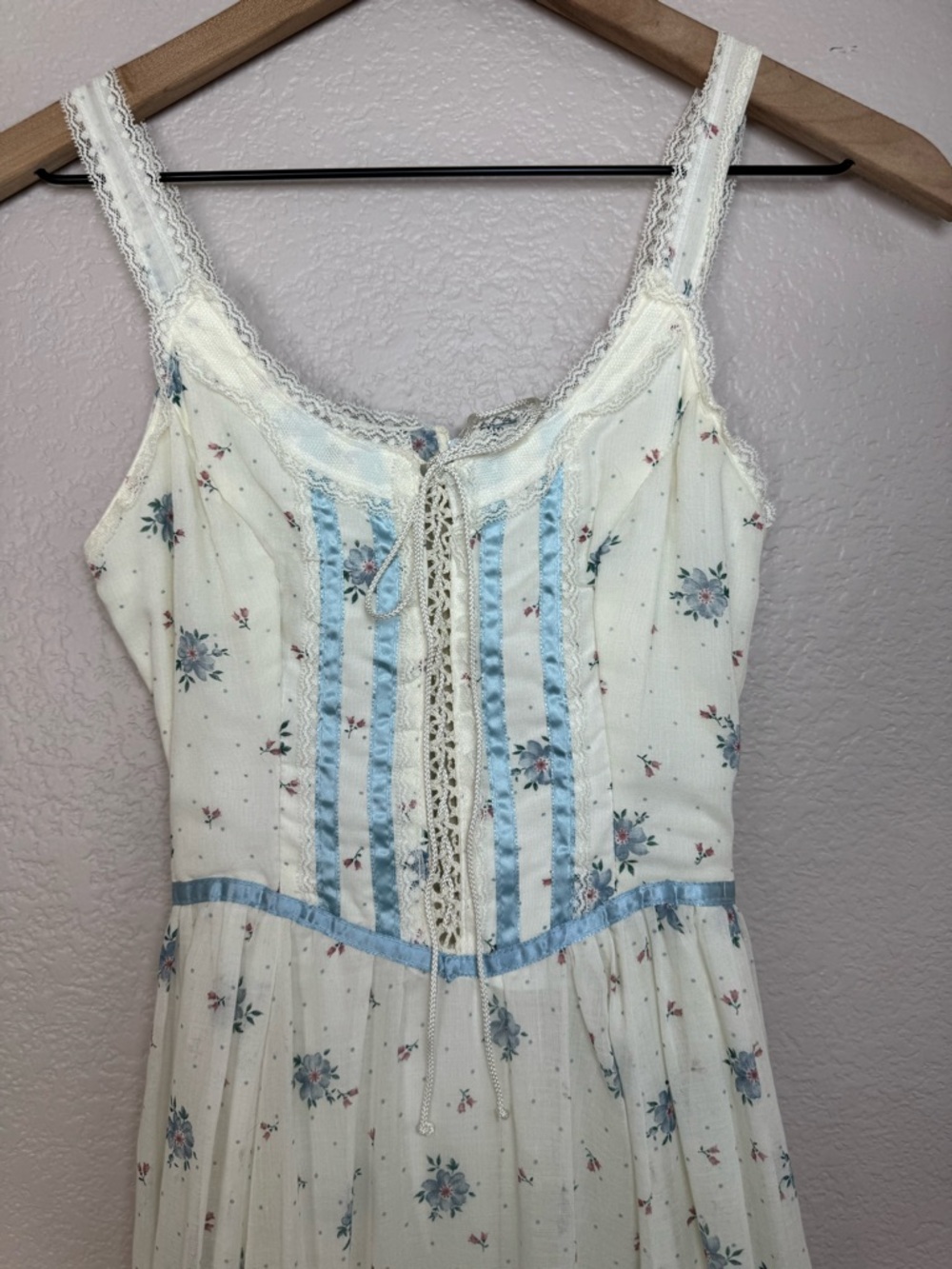 Vintage 1970’s Gunne Sax Prairie Cotton Floral Lace Ruffle Maxi Sundress Cottage - Picture 5 of 16